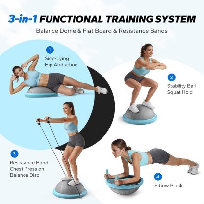 MERACH Half Balance Ball Trainer, 3-in-1 Half Balance Ball with Resistance Bands, Anti-Burst Stability Ball for Home Gym