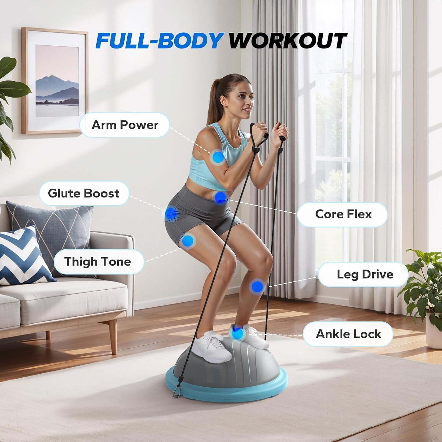 MERACH Half Balance Ball Trainer, 3-in-1 Half Balance Ball with Resistance Bands, Anti-Burst Stability Ball for Home Gym