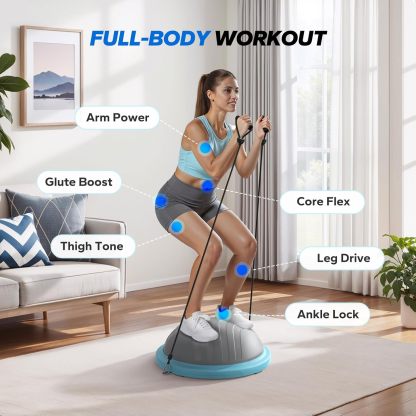 MERACH Half Balance Ball Trainer, 3-in-1 Half Balance Ball with Resistance Bands, Anti-Burst Stability Ball for Home Gym
