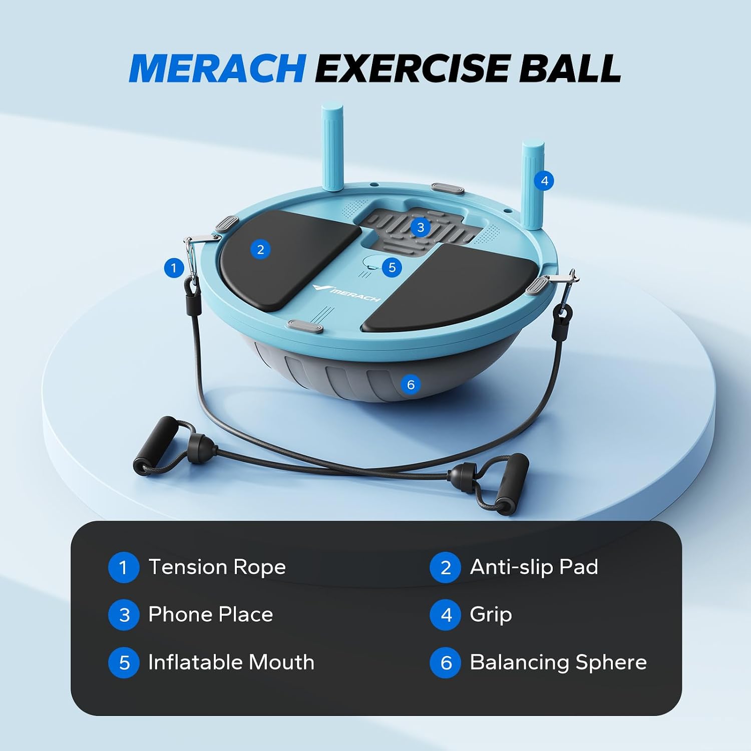 MERACH Half Balance Ball Trainer, 3-in-1 Half Balance Ball with Resistance Bands, Anti-Burst Stability Ball for Home Gym