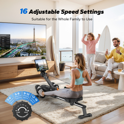 MERACH Magnetic Resistance Rowing Machine with 16 Levels, Silent Operation, High Load Capacity, Bluetooth App Support for Full-Body Home Fitness & Weight Loss