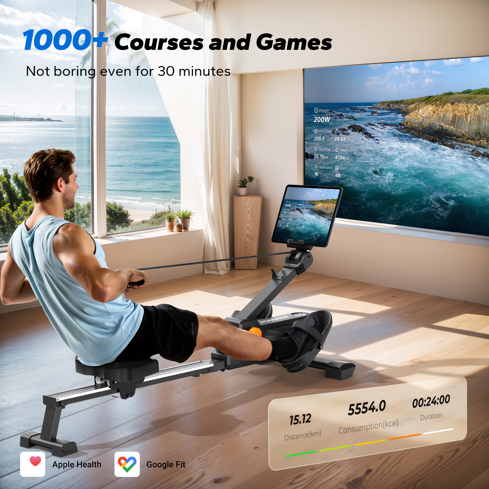 MERACH Magnetic Resistance Rowing Machine with 16 Levels, Silent Operation, High Load Capacity, Bluetooth App Support for Full-Body Home Fitness & Weight Loss