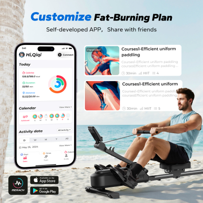 MERACH Magnetic Resistance Rowing Machine with 16 Levels, Silent Operation, High Load Capacity, Bluetooth App Support for Full-Body Home Fitness & Weight Loss