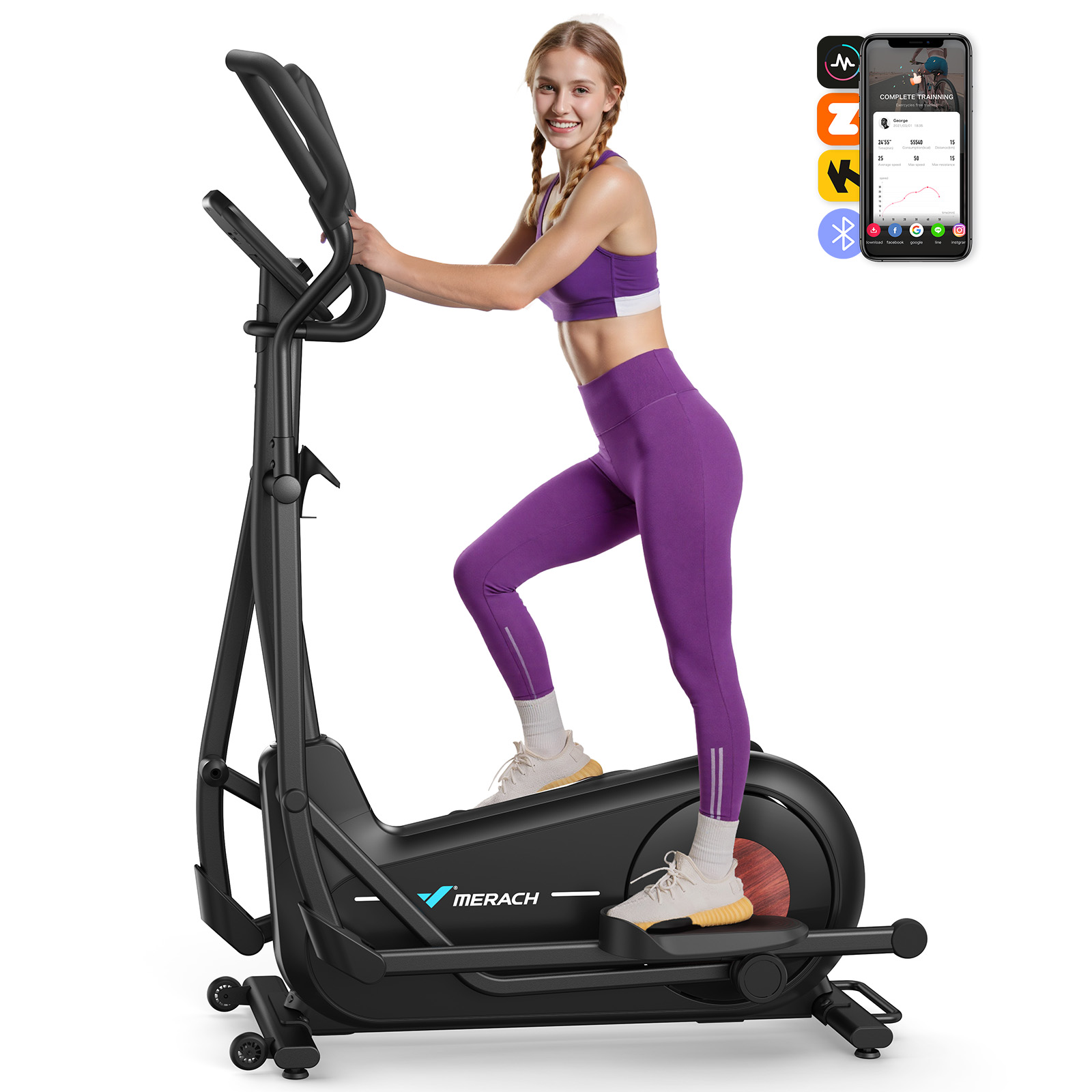 MERACH Elliptical Machine, Elliptical Exercise Machine with 18.5IN Stride, Hyper-Quiet Magnetic Drive System, Elliptical Trainer with 8 Resistance Levels, 400LBS Loading Capacity