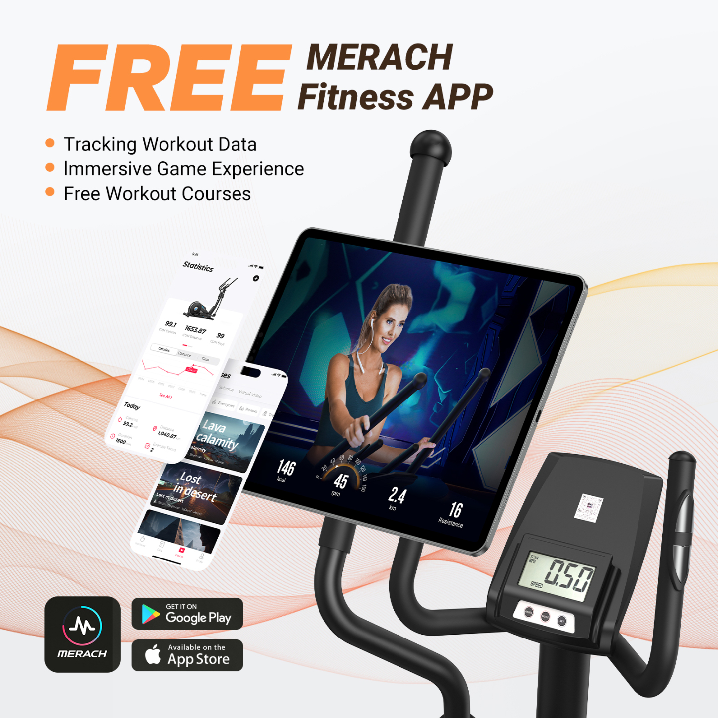 MERACH Home Elliptical Trainer - Whisper-Quiet Magnetic Resistance, 16 Customizable Intensity Levels, Sync with MERACH Fitness App