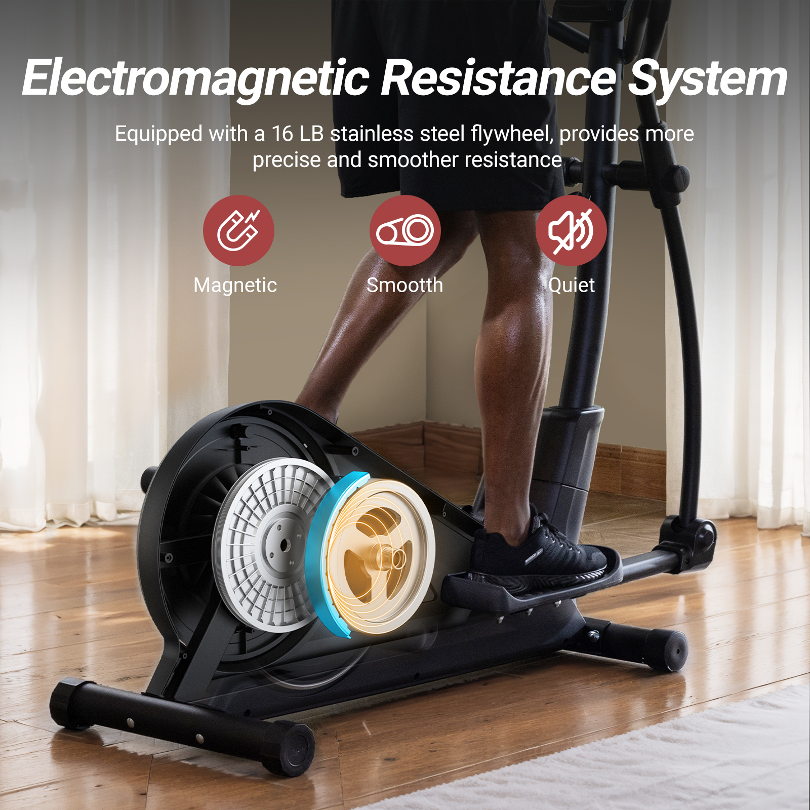 MERACH Home Elliptical Machine - Quiet Magnetic Drive, 16 Resistance Levels, 15.5" Stride, 350 lbs Capacity, Fitness App Compatible, Cardio Workout Equipment Elliptical Trainer