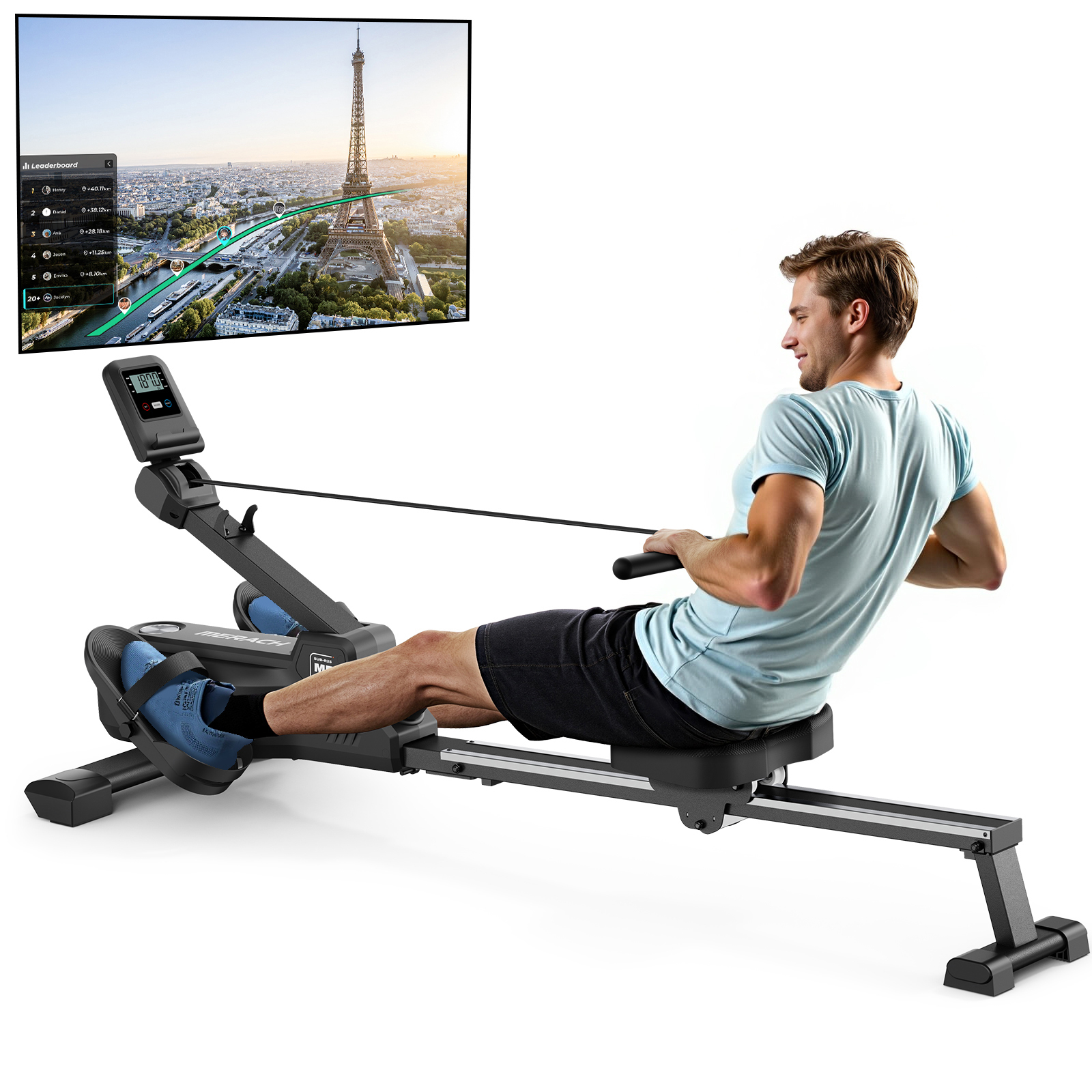 MERACH Magnetic Resistance Rowing Machine with 16 Levels, Silent Operation, High Load Capacity, Bluetooth App Support for Full-Body Home Fitness & Weight Loss