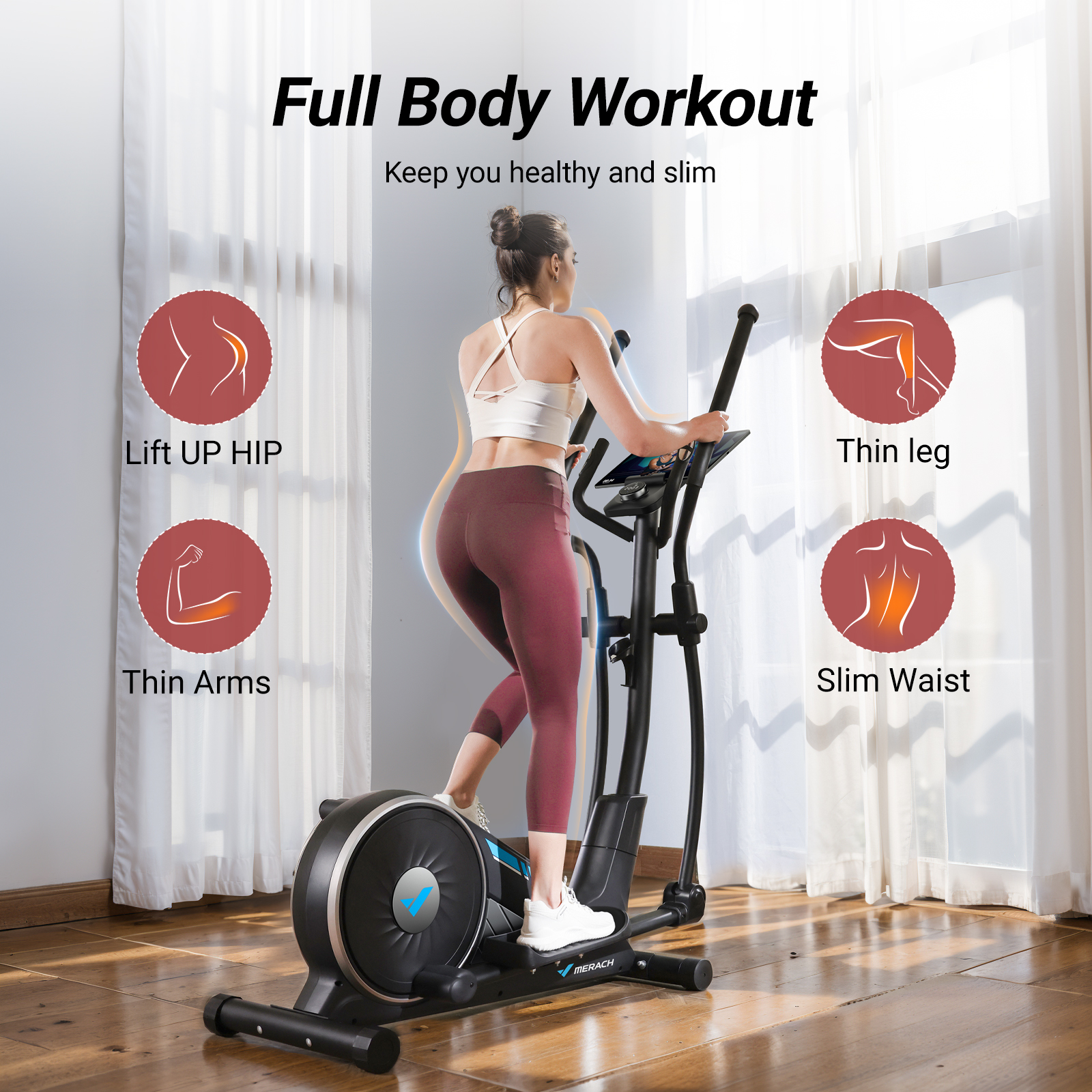 MERACH Home Elliptical Machine - Quiet Magnetic Drive, 16 Resistance Levels, 15.5" Stride, 350 lbs Capacity, Fitness App Compatible, Cardio Workout Equipment Elliptical Trainer