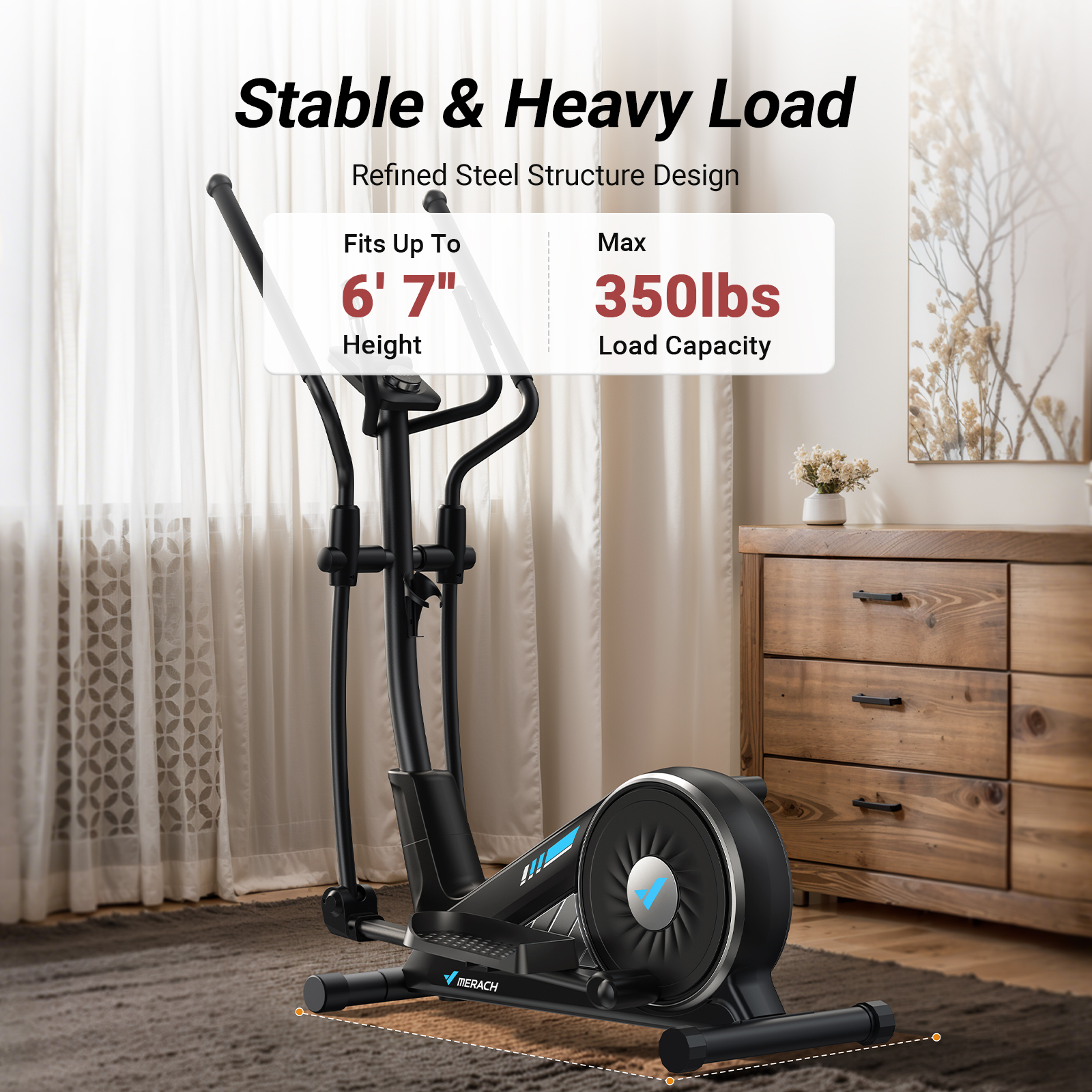 MERACH Home Elliptical Machine - Quiet Magnetic Drive, 16 Resistance Levels, 15.5" Stride, 350 lbs Capacity, Fitness App Compatible, Cardio Workout Equipment Elliptical Trainer