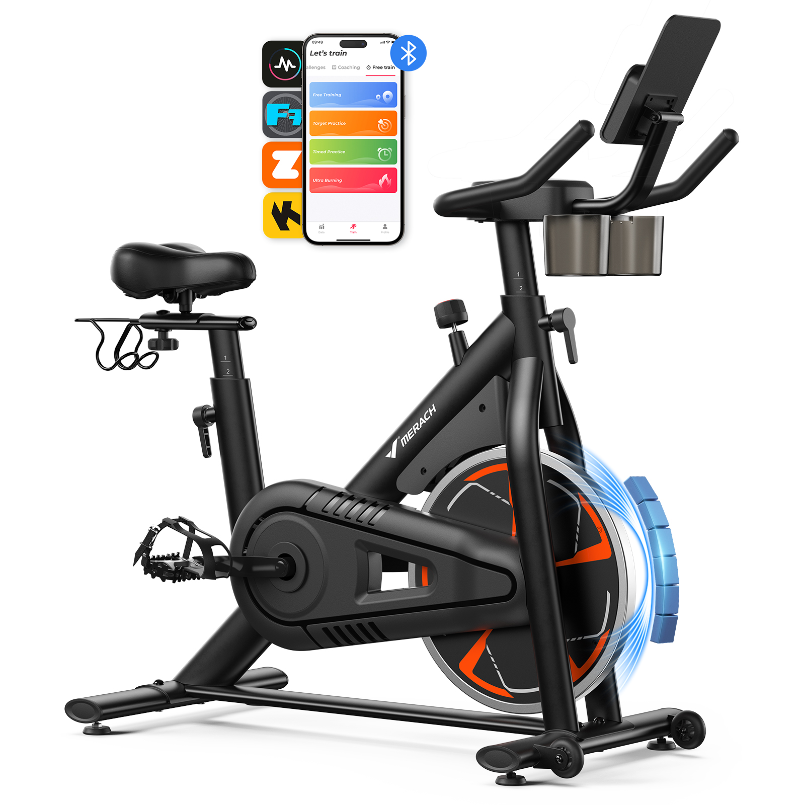 MERACH Exercise Bike, Stationary Bikes for Home, Magnetic Indoor Cycling Bike with Self-developed APP, 330lbs Capacity & Comfortable Seat Cushion & Tablet Mount for Weight Loss Gym Cardio