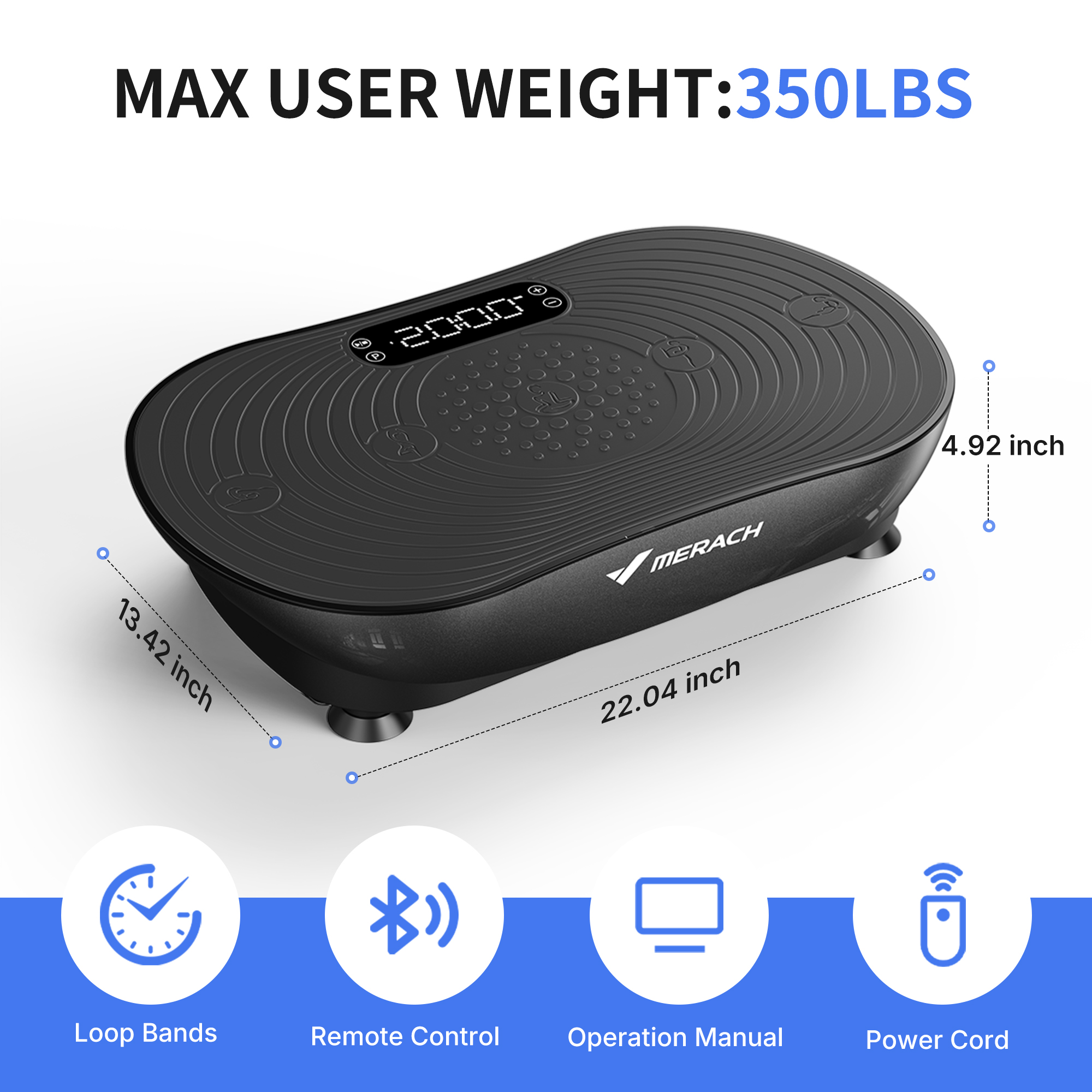 MERACH Vibration Plate Exercise Machine with LED Touch Screen, 99 Speed Levels, Bluetooth & Resistance Bands, Full Body Workout Platform for Home Fitness Training