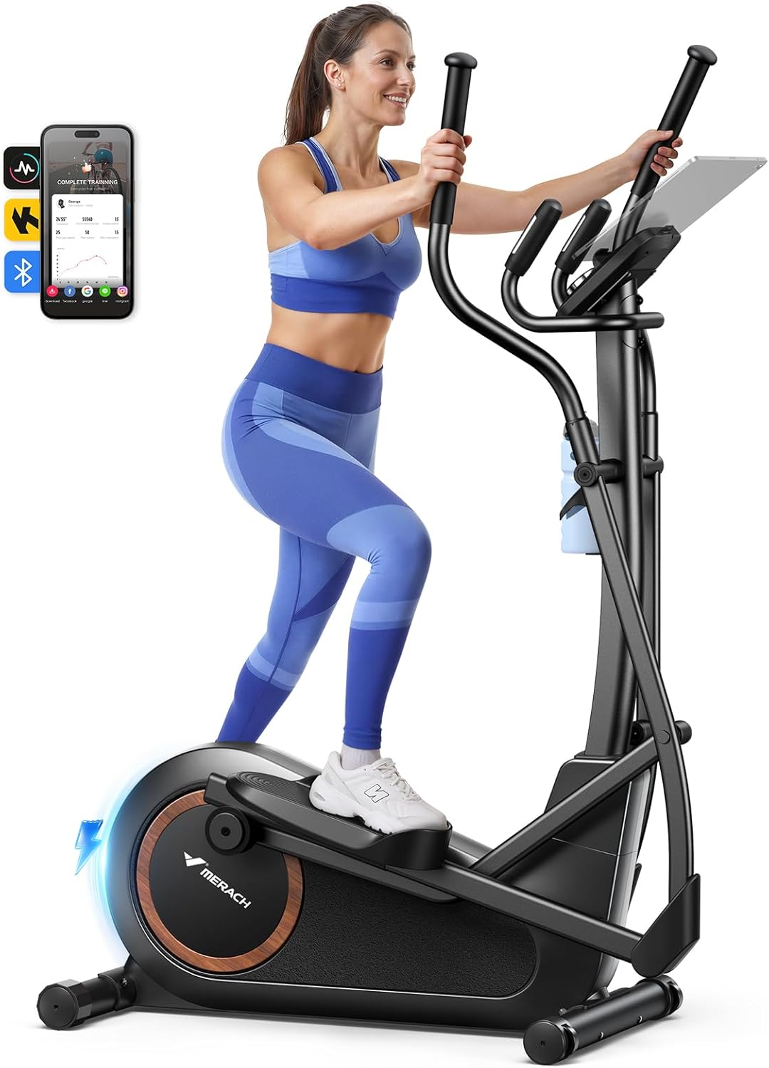 MERACH Self-Generating Elliptical Machine for Home, Hyper-Quiet Magnetic Drive System, 16.5" Stride, Knob Control Console, 16 Resistance Levels, 330LBS Loading Capacity