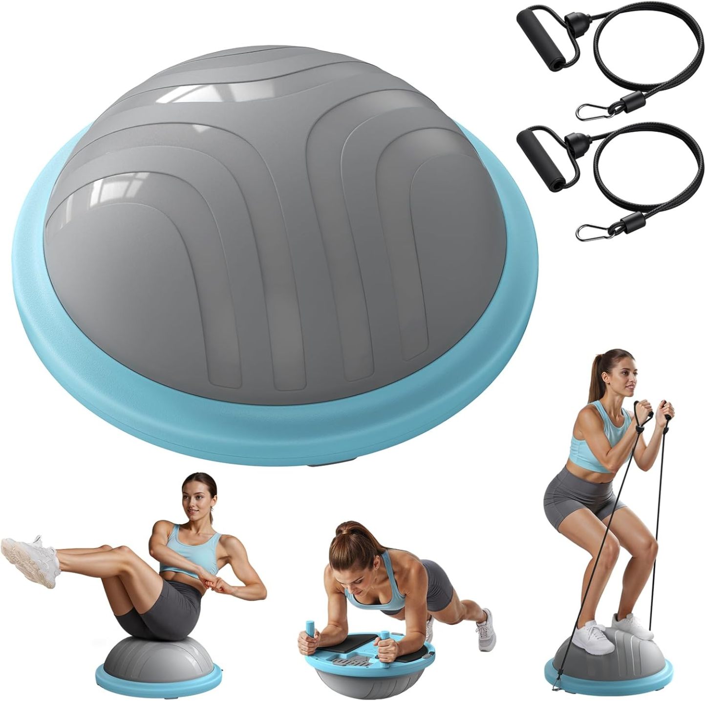 MERACH Half Balance Ball Trainer, 3-in-1 Half Balance Ball with Resistance Bands, Anti-Burst Stability Ball for Home Gym