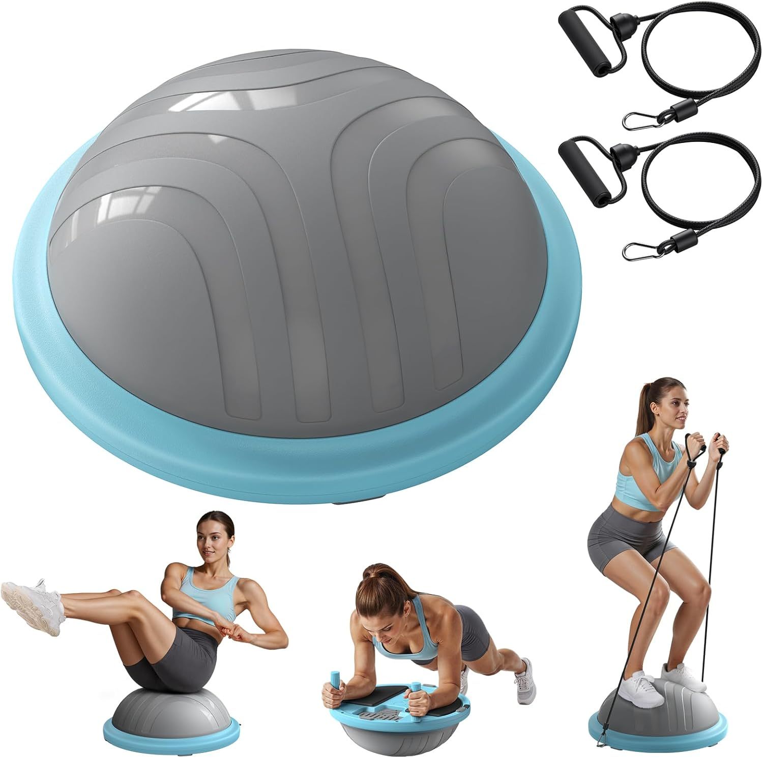MERACH Half Balance Ball Trainer, 3-in-1 Half Balance Ball with Resistance Bands, Anti-Burst Stability Ball for Home Gym