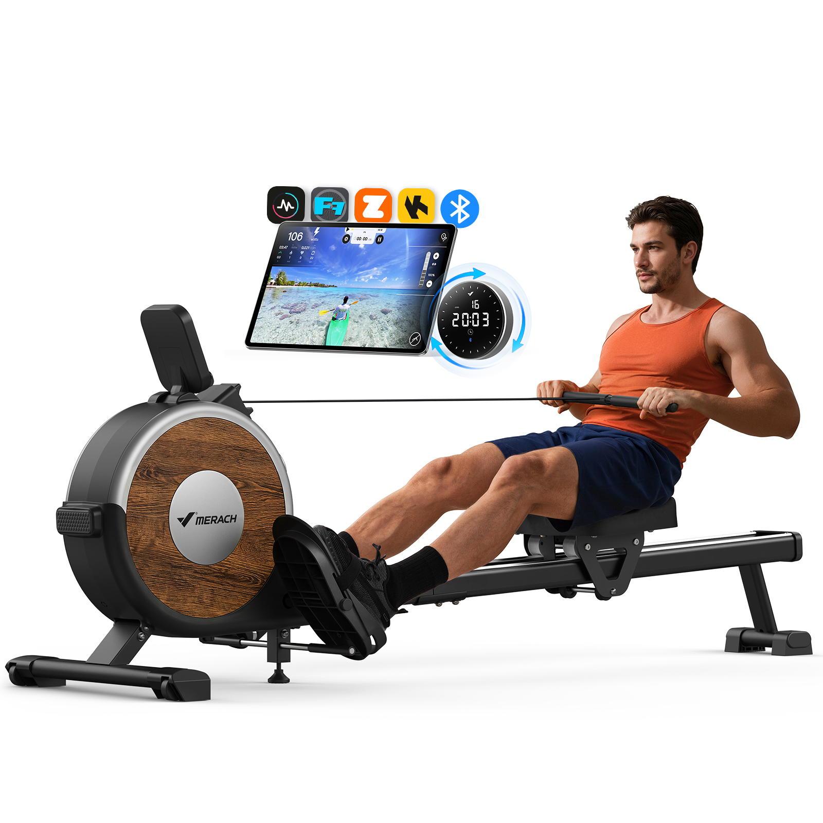 MERACH Rower Machine Bluetooth 16 levels Quiet Magnetic Smart Auto Resistance Rower for Home Use