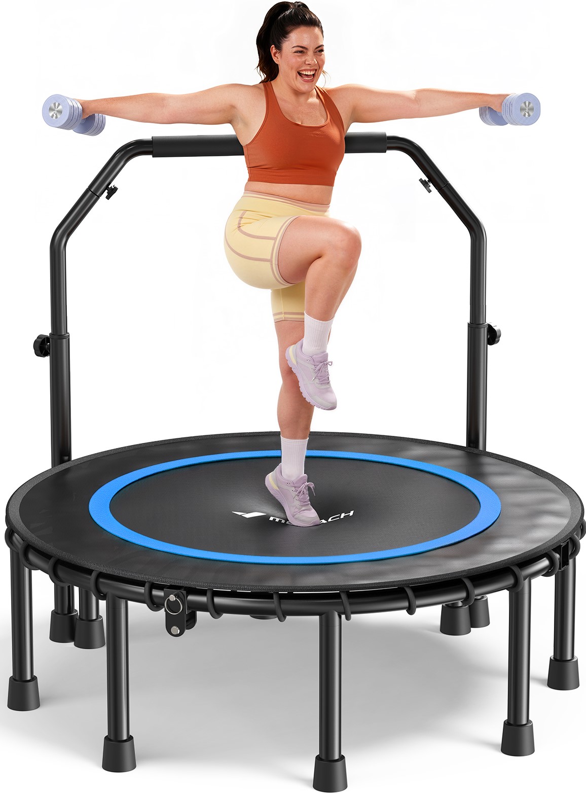 MERACH 48" Mini Trampoline with Bar, Fitness Rebounder with Bungees for Adults, 440 lbs Capacity
