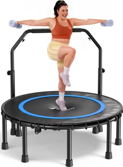 MERACH 48" Mini Trampoline with Bar, Fitness Rebounder with Bungees for Adults, 440 lbs Capacity