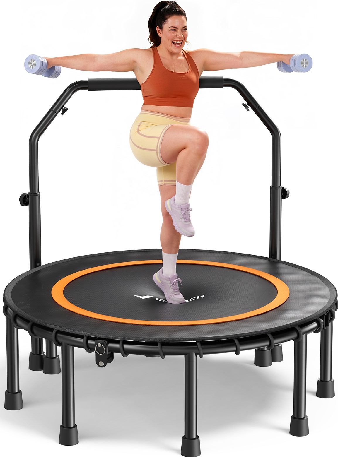MERACH 48" Fitness Trampoline with Bar, Foldable Mini Trampoline Rebounder with Bungees, 330 lbs Capacity