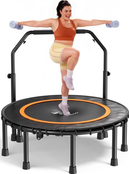 MERACH 48" Fitness Trampoline with Bar, Foldable Mini Trampoline Rebounder with Bungees, 330 lbs Capacity