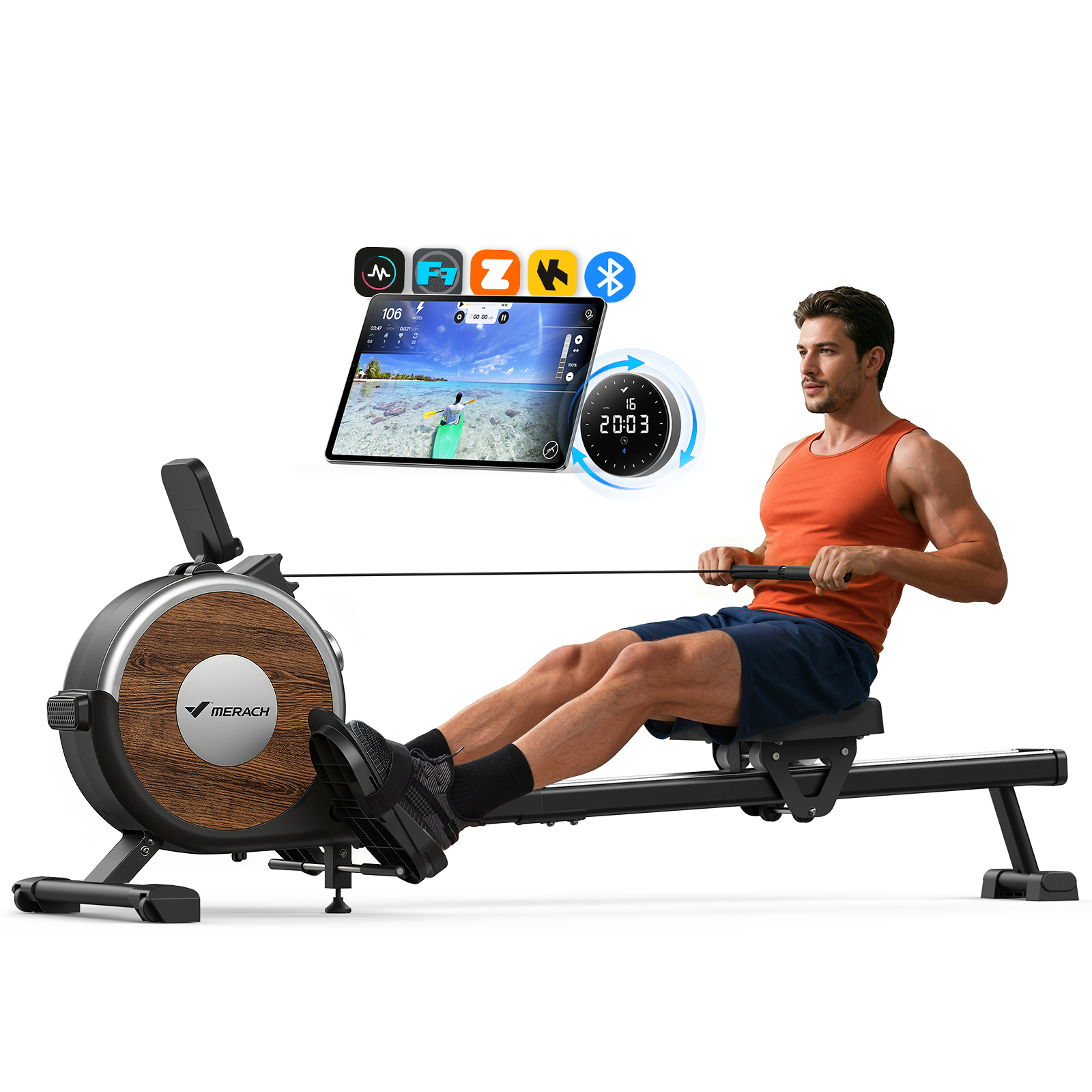 MERACH Rower Machine Bluetooth 16 levels Quiet Magnetic Smart Auto Resistance Rower for Home Use
