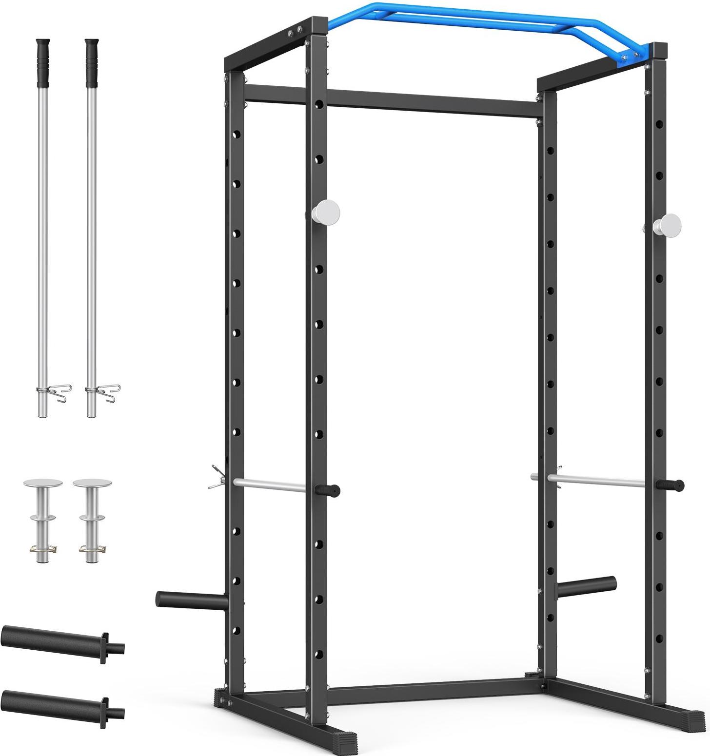 Power Rack Cage with 11 Adjustable Heights, 1600lbs Capacity Multi-Functional Squat Rack for Home Gym