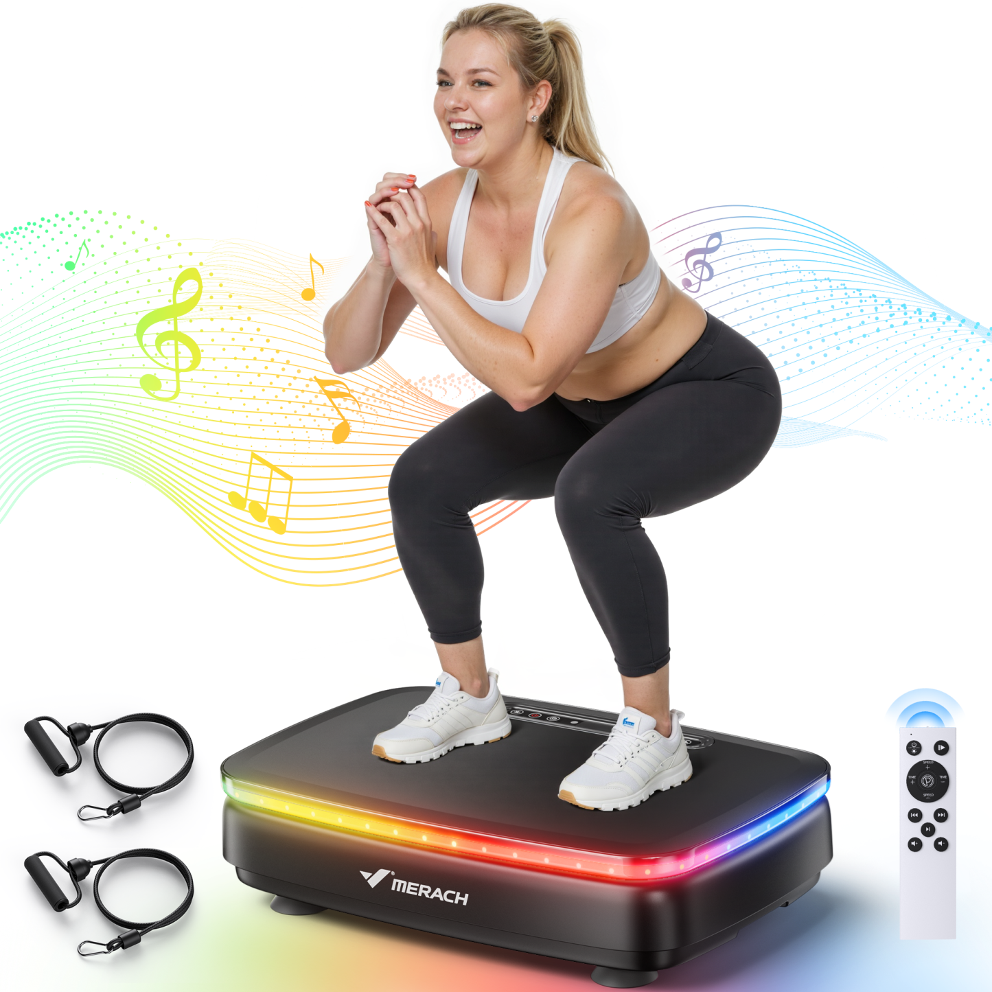 MERACH Vibration Plate Exercise Machine with Light, Bluetooth, Whole Body Workout Power Vibrate Fitness Platform Vibration Plate for Lymphatic Drainage,Motor Speed Control