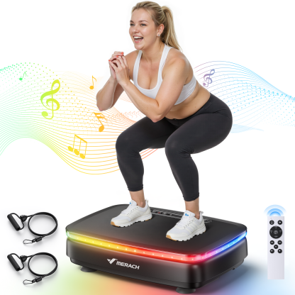 MERACH Vibration Plate Exercise Machine with Light, Bluetooth, Whole Body Workout Power Vibrate Fitness Platform Vibration Plate for Lymphatic Drainage,Motor Speed Control