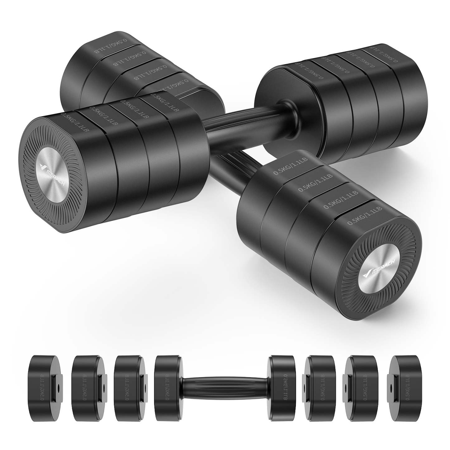 MERACH 8.8 lbs Adjustable Dumbbells Set of 2, 4-in-1 Free Weights for Women, Hand Weights for Home Gym, Black