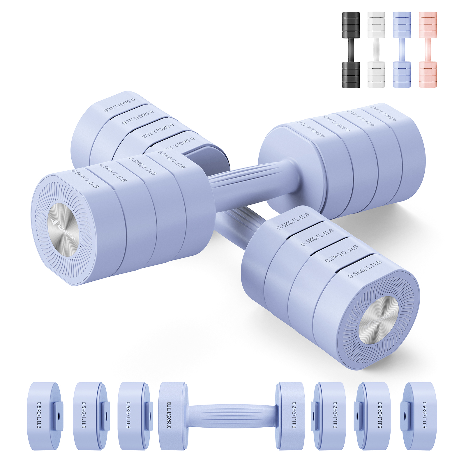 MERACH 8.8 lbs Adjustable Dumbbells Set of 2, 4-in-1 Free Weights for Women, Hand Weights for Home Gym, Blue