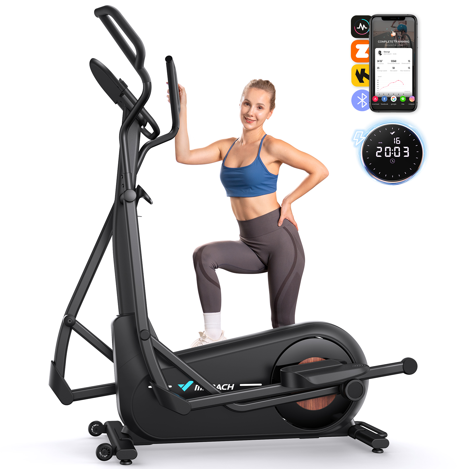 MERACH Elliptical Machine, Self-Powered System Elliptical Exercise Machine with 18.5" Stride, 16-Level Resistance, Ultra-Quiet Magnetic Drive System, 400LB Weight Capacity for Home Gyms