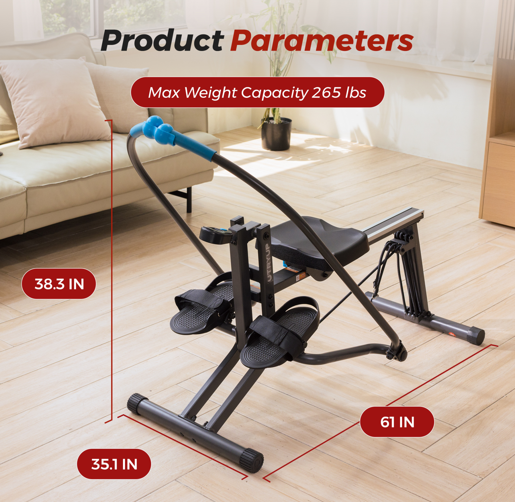 Rowing Machine, Compact Rowing Machines for Home, Extra-Long Rail
