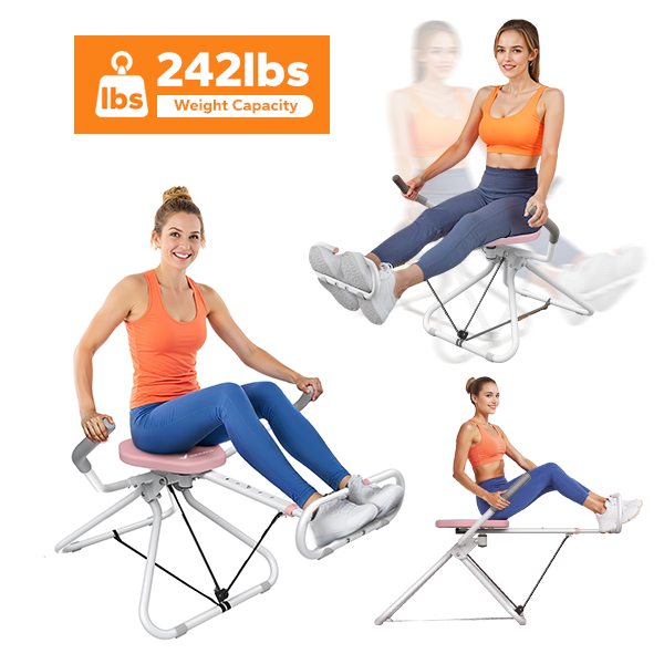 MERACH Ab Machine Foldable Core Trainer with Adjustable Resistance, Sit-Up Equipment for Home Gym, White and Pink