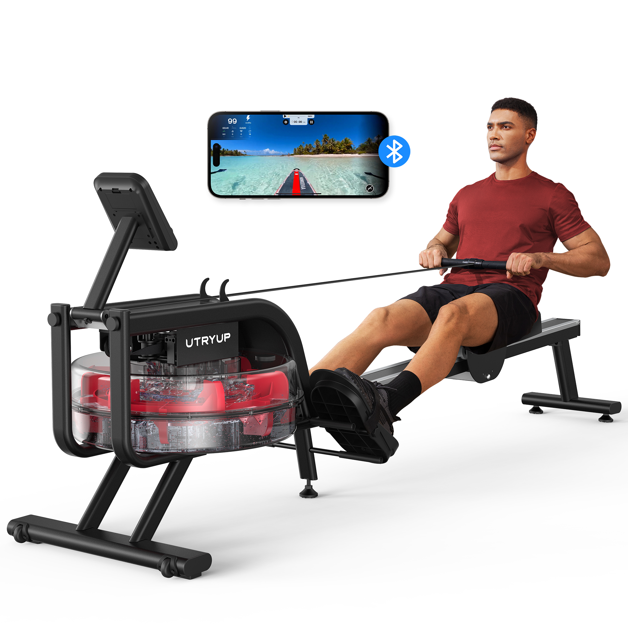 UTRYUP Water Rowing Machines, 16 Levels of Quiet Resistance Foldable Compact Rowing Machine 350 LB Weight Capacity with Bluetooth, App Supported, Tablet Holder