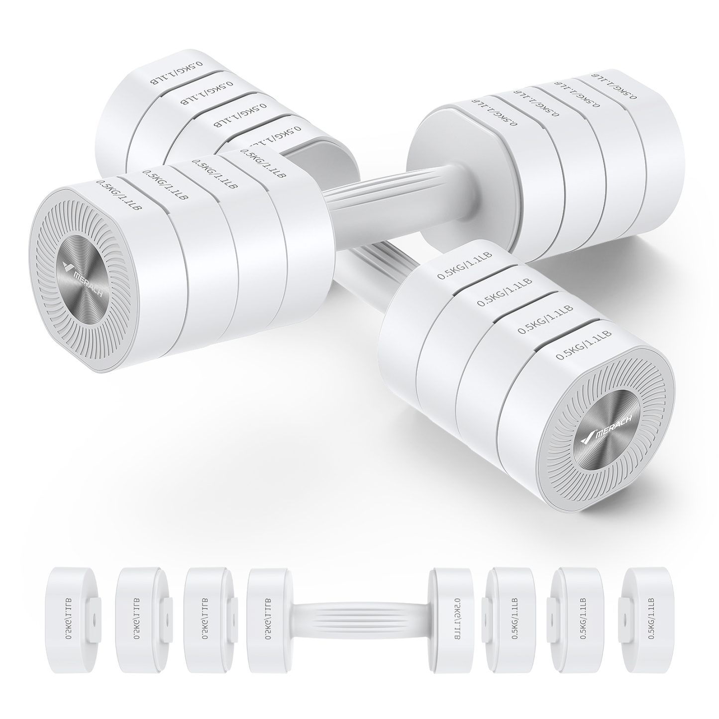 MERACH 8.8 lbs Adjustable Dumbbells Set of 2, 4-in-1 Free Weights for Women, Hand Weights for Home Gym, White
