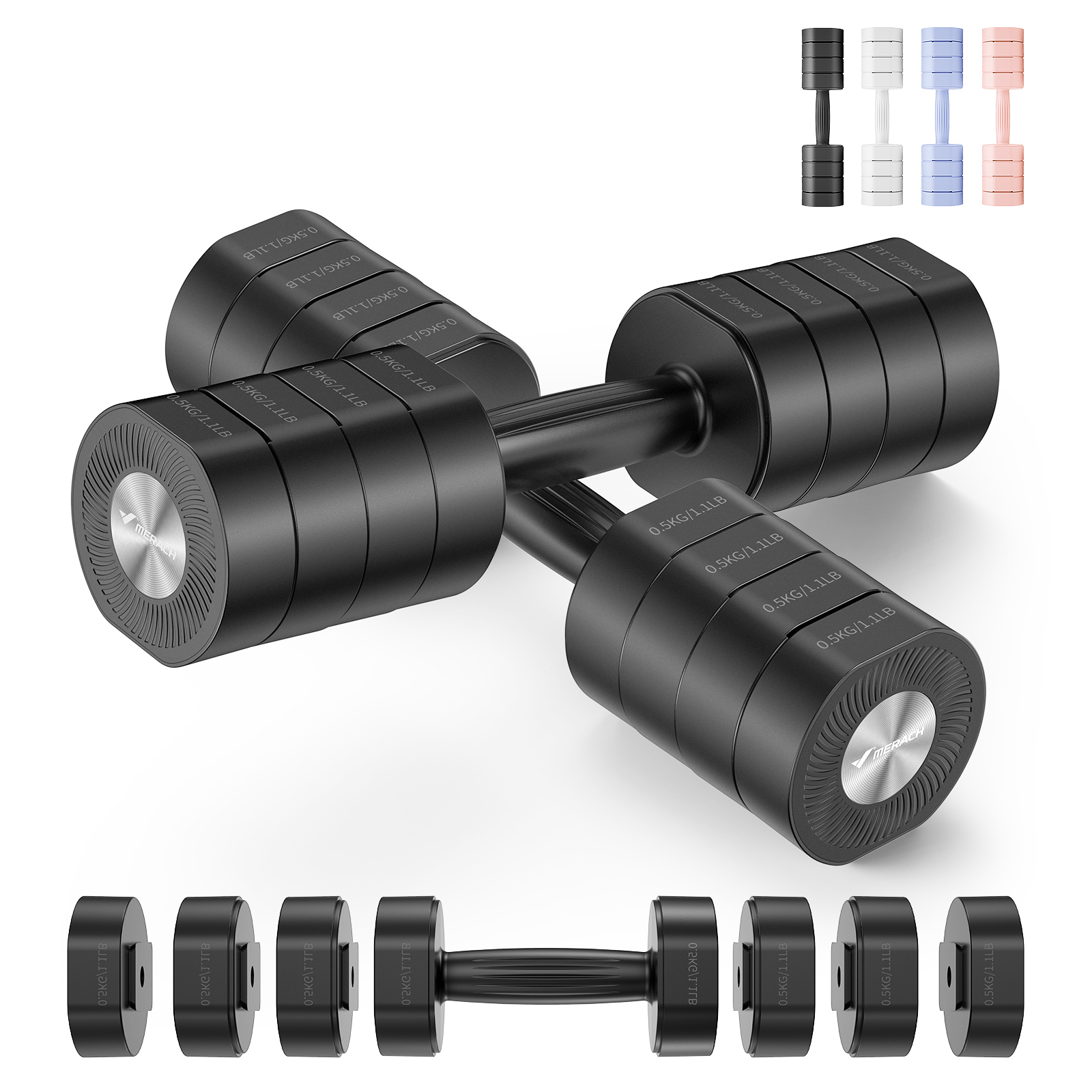 MERACH 8.8 lbs Adjustable Dumbbells Set of 2, 4-in-1 Free Weights for –  merachsport, image size:1600x1600