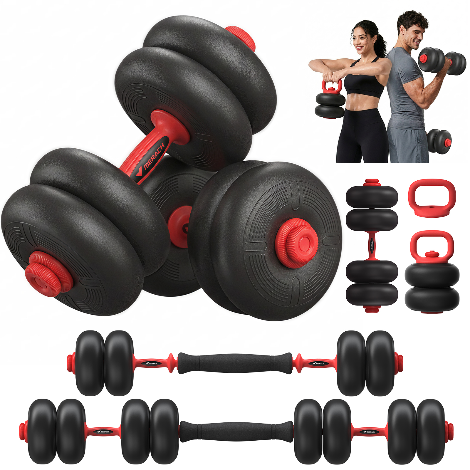 MERACH Adjustable Soft Dumbbell Set, Kettlebells and Barbell Weight Set for Home Gym, 45lbs