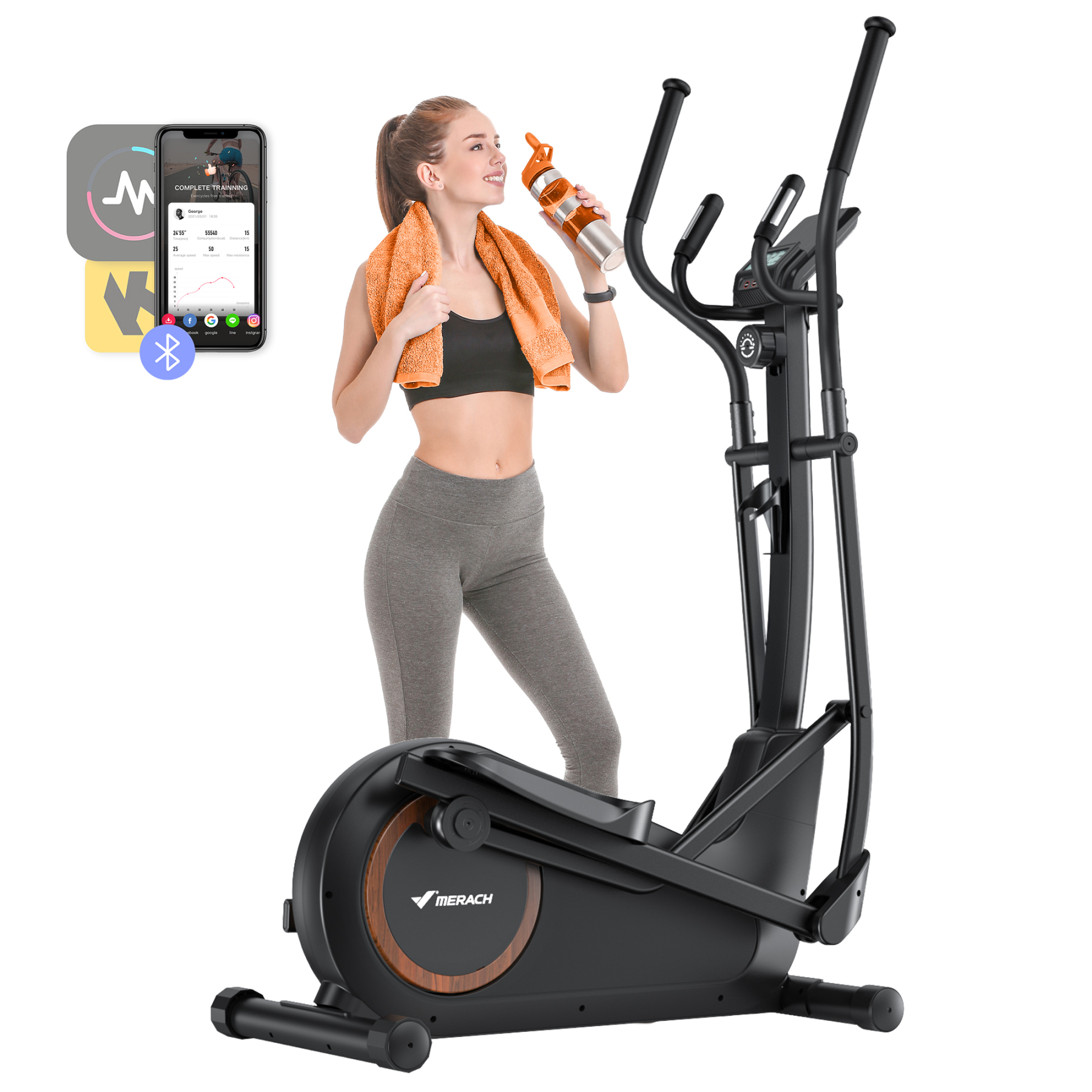 MERACH Elliptical Exercise Machine, Home Cardio Fitness Equipment with 16 Levels Hyper-Quiet Magnetic Drive, Elliptical Training Machines with 16.5IN Stride