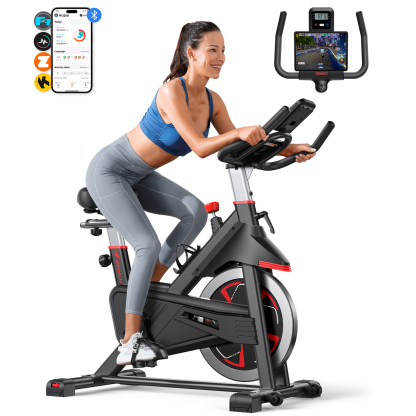MERACH Indoor Cycling Bike Stationary Exercise Bike 100 Resistance with LED Monitor Free APP Silent Belt Drive and Comfortable Seat Cushion for Cardio Workout