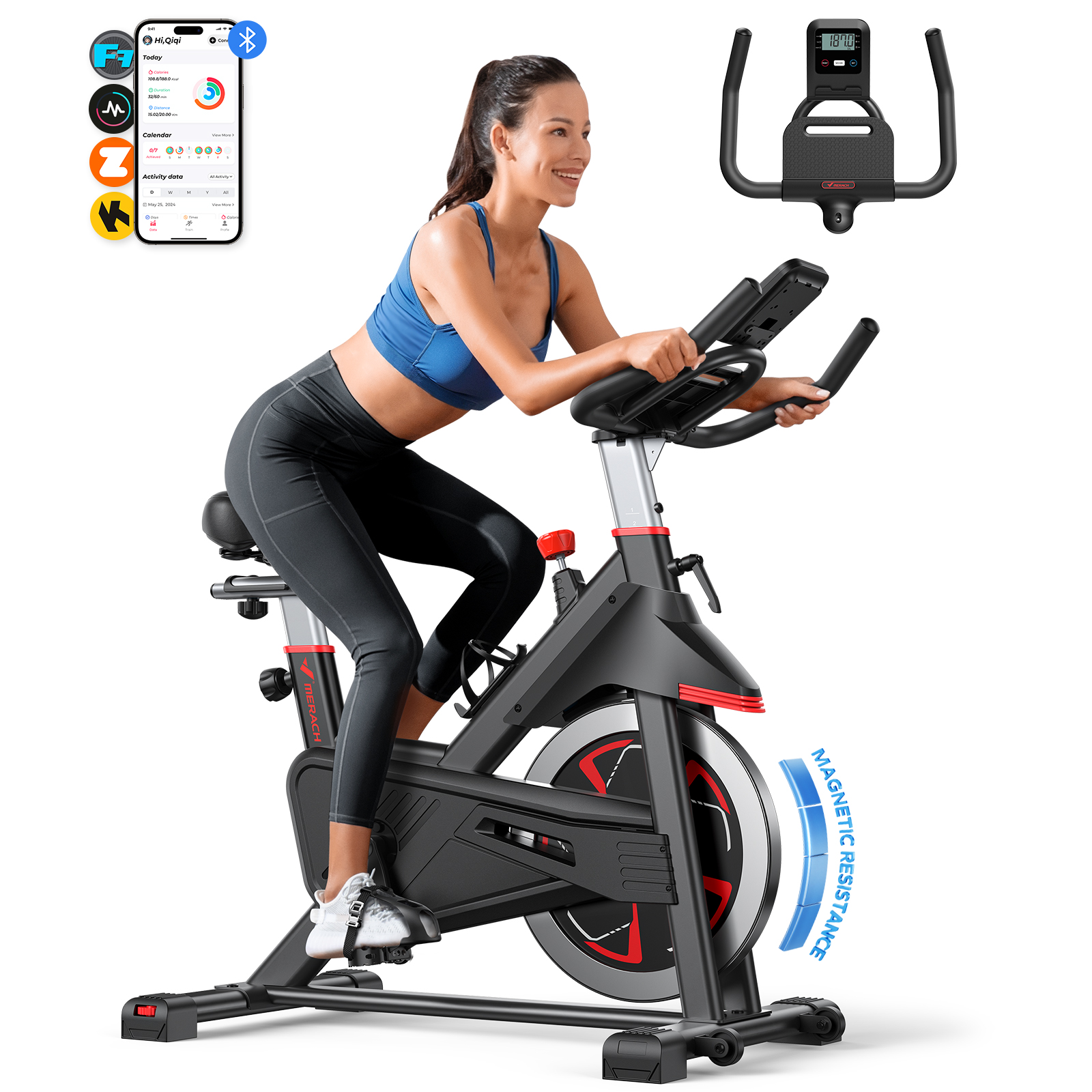 MERACH Exercise Bike Magnetic Home Stationary Bike with Free App Quiet Indoor Cycling Bike with Comfortable Seat Cushion
