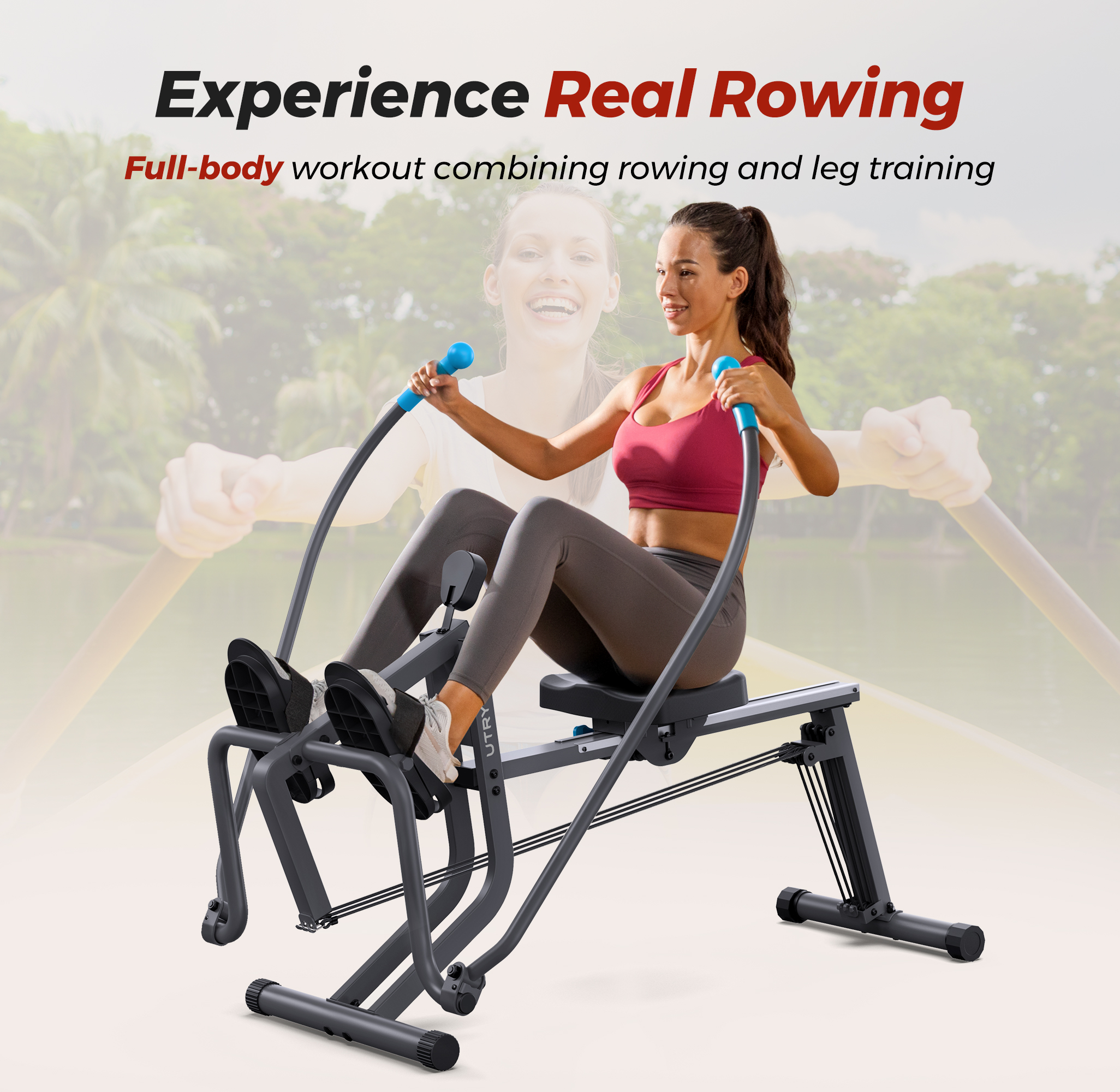 Rowing Machine, Compact Rowing Machines for Home, Extra-Long Rail