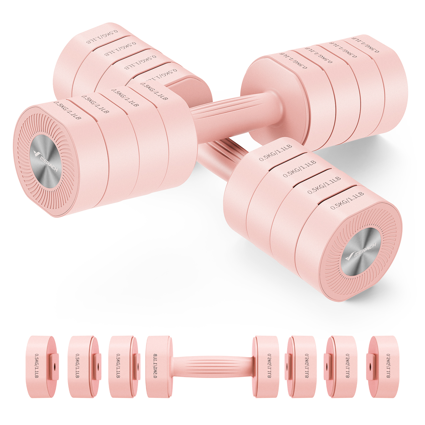 MERACH 8.8 lbs Adjustable Dumbbells Set of 2, 4-in-1 Free Weights for Women, Hand Weights for Home Gym, Pink