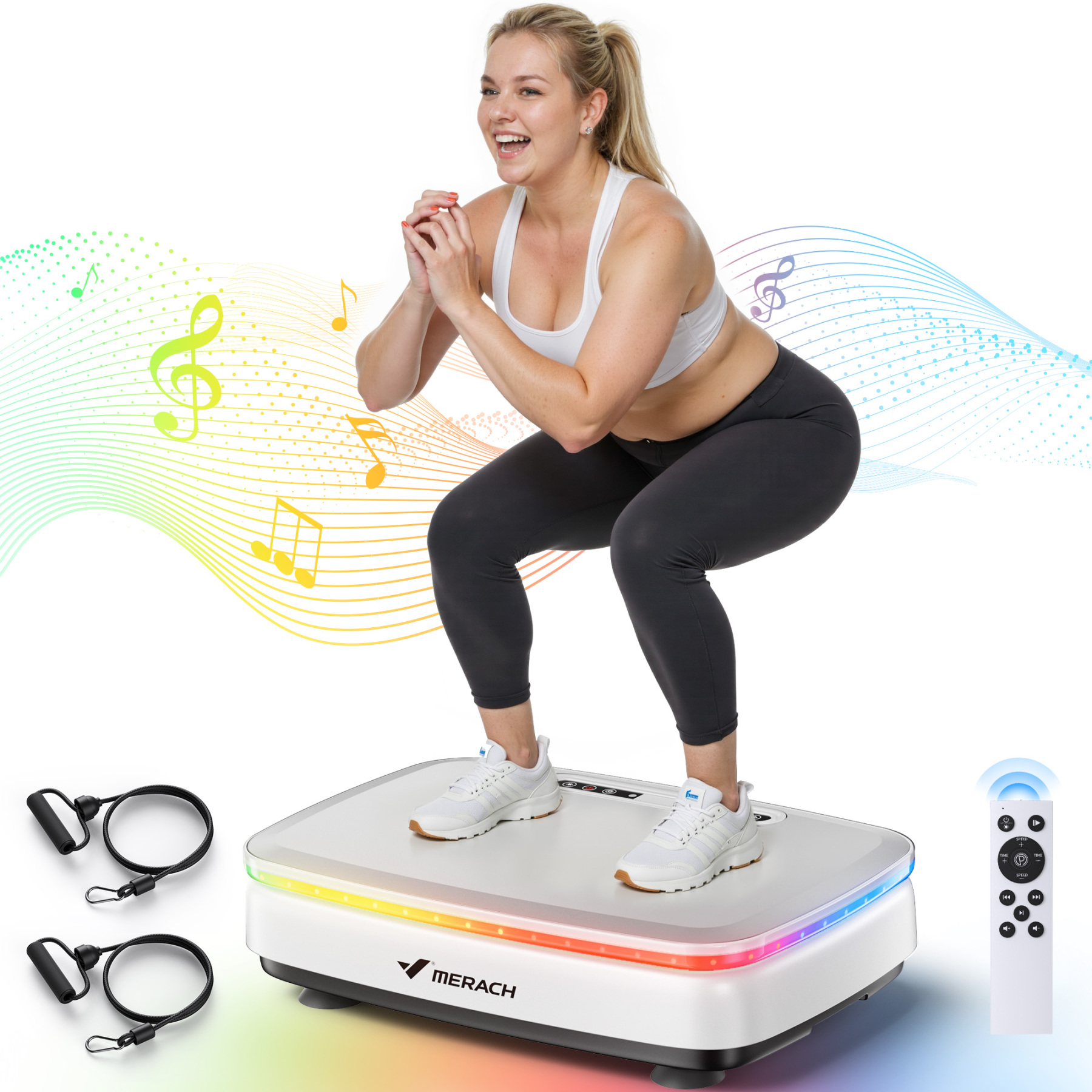 MERACH Vibration Plate Exercise Machine with Light, Bluetooth, Whole Body Workout Power Vibrate Fitness Platform Vibration Plate for Lymphatic Drainage,Motor Speed Control