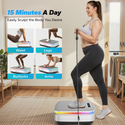 MERACH Vibration Plate Exercise Machine with Light, Bluetooth, Whole Body Workout Power Vibrate Fitness Platform Vibration Plate for Lymphatic Drainage,Motor Speed Control