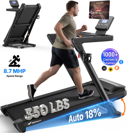 MERACH Folding Treadmill with 18% Auto Incline, 3.5HP Treadmill with Wide Belt, 350lbs Capacity, App Control