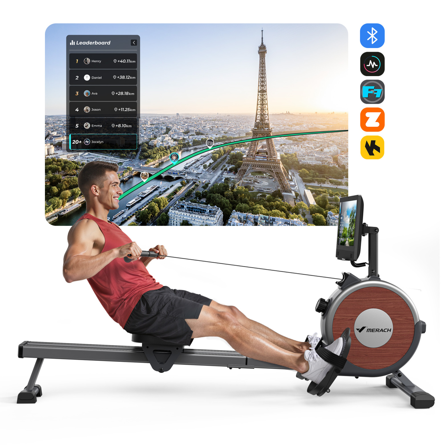 MERACH Rowing Machines with 15.6" Screen, Magnetic Rower for Home with 16 Resistance Levels, Quiet Dual Slide Rail, 350lbs Capacity, App Compatible