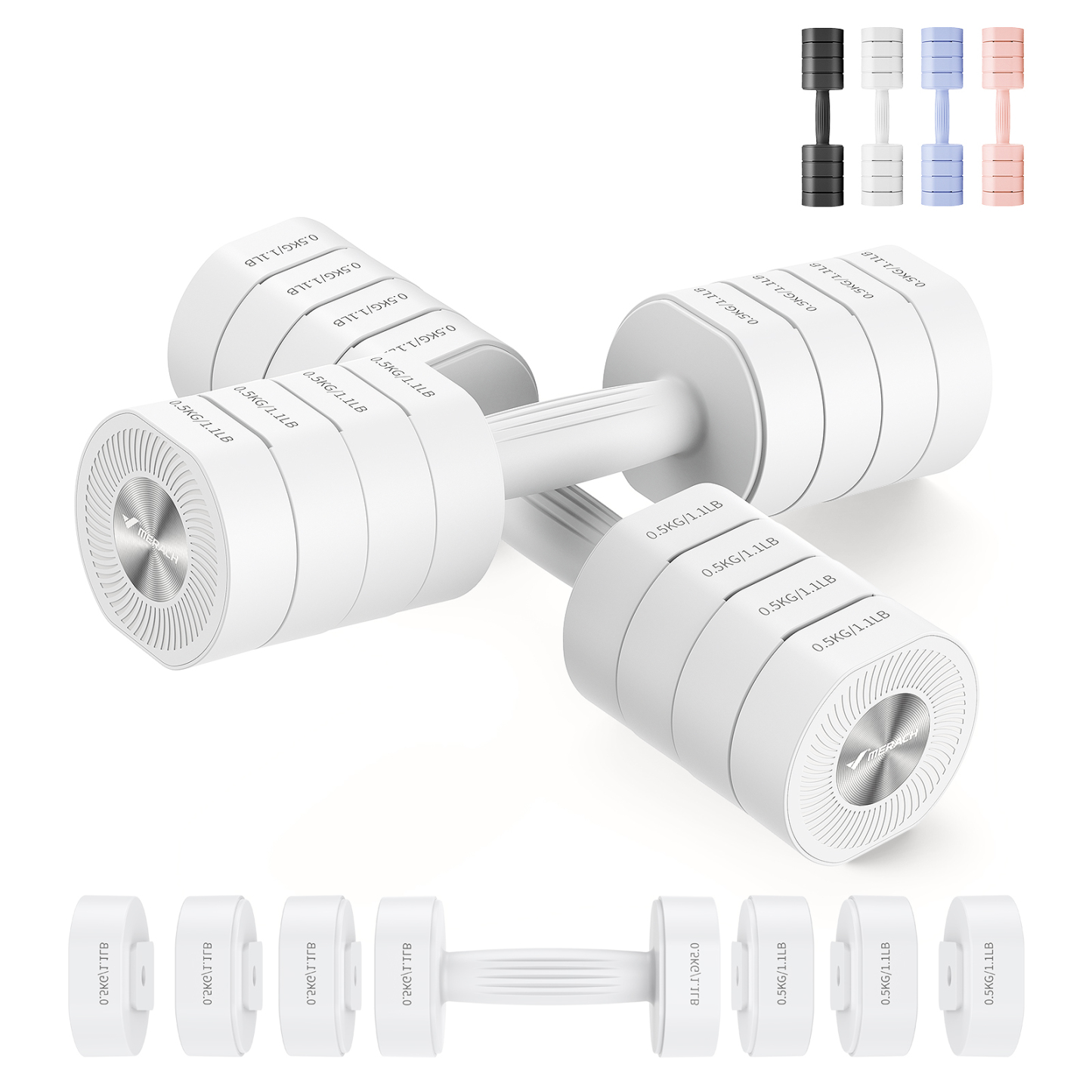 MERACH 8.8 lbs Adjustable Dumbbells Set of 2, 4-in-1 Free Weights for Women, Hand Weights for Home Gym, White