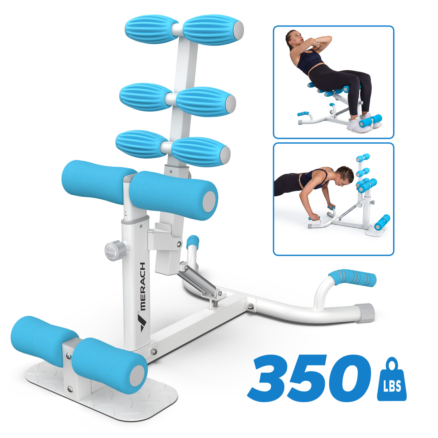 MERACH 350lbs Capacity Deep Squat Machine for Glutes Workout, Adjustable Glutes Trainer for Home Gym, White&Blue