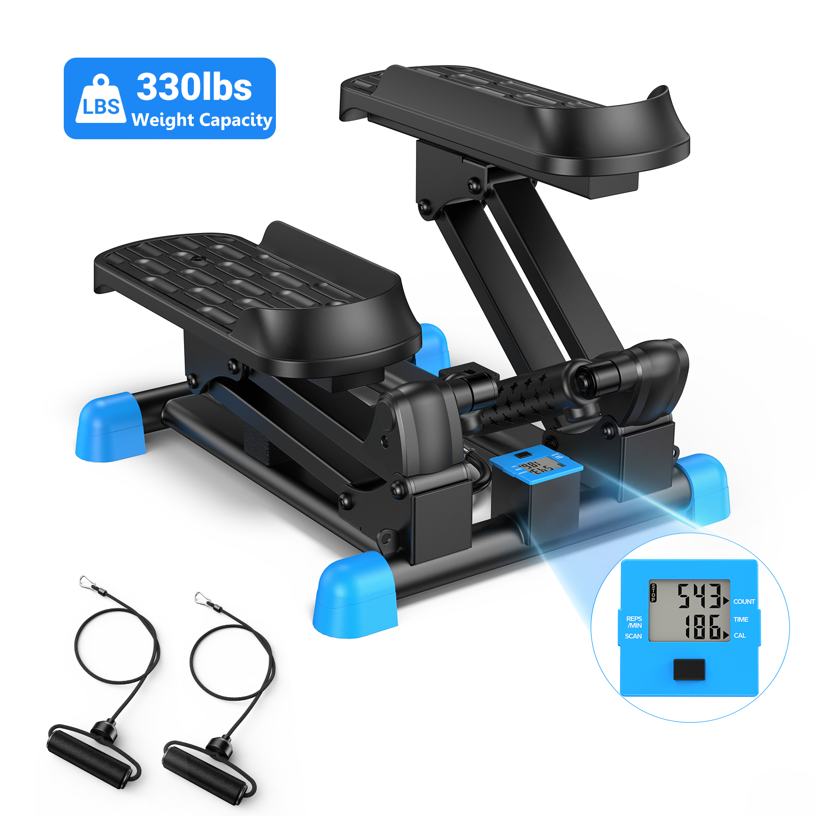 MERACH 3-in-1 Mini Stepper, 330 lb Weight Capacity, Stair Step Workout Machine with Resistance Bands, Health & Fitness Power Stepper for Home Workouts