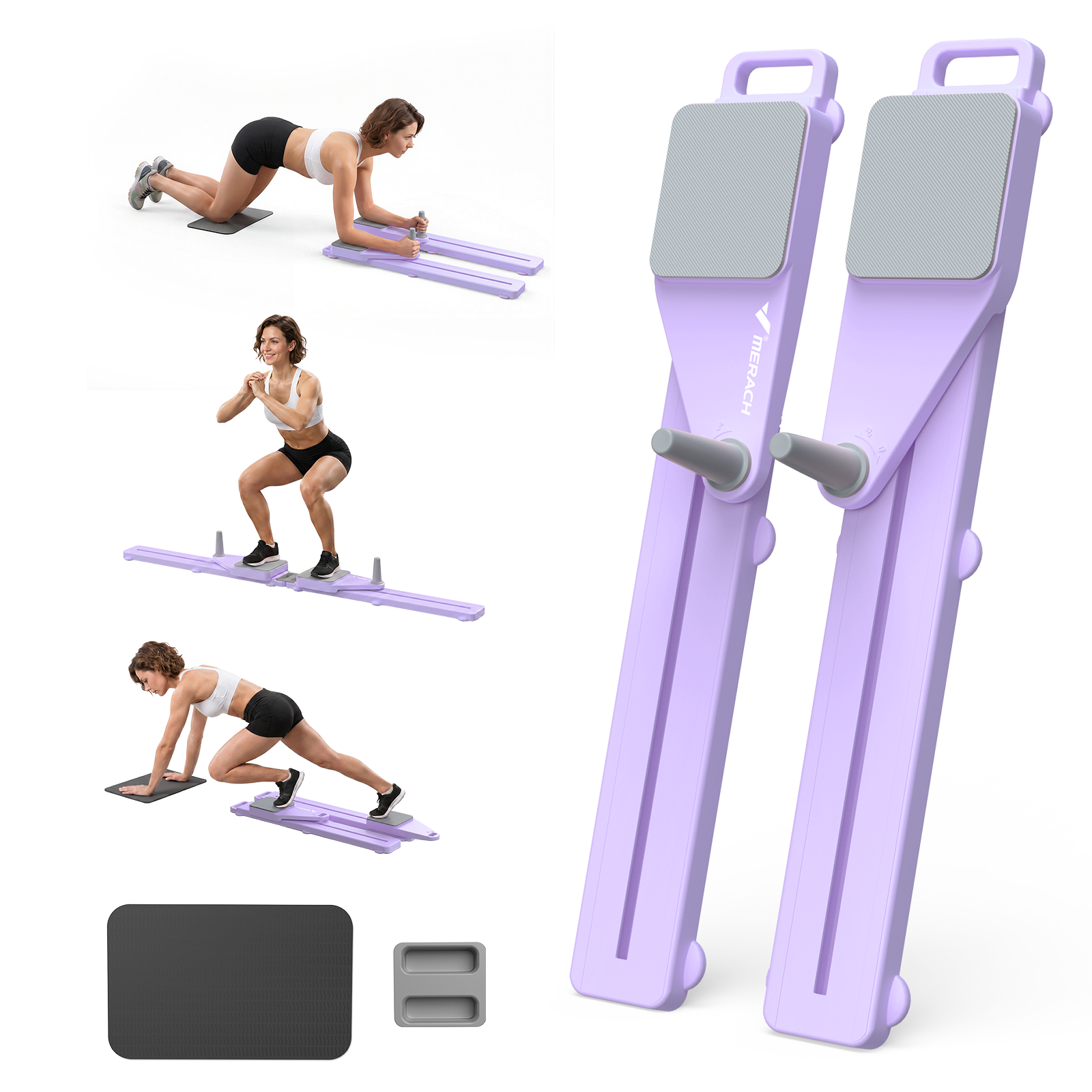 MERACH Pilates Board with Timer, Multi-Purpose Foldable Pilates Reformer Board for Home Workout, Pilates Reformer Set with Resistance Bands for Fitness(Purple)