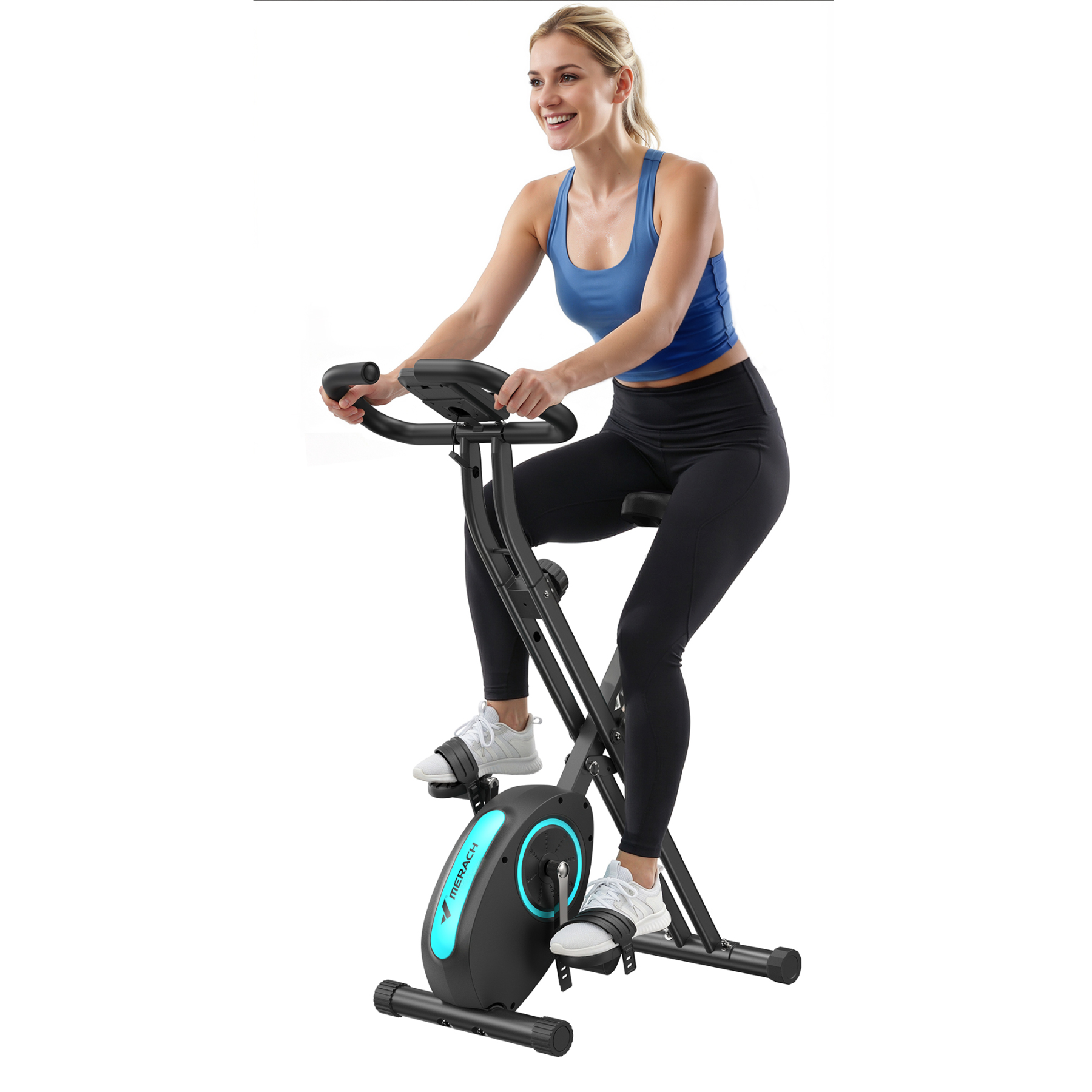 MERACH Folding Exercise Bike, Exercise Bike with LCD Display, Magnetic Fitness Bike for Home with Comfortable Seat, Space Saving, Cardio Training, Maximum Capacity 300 lbs